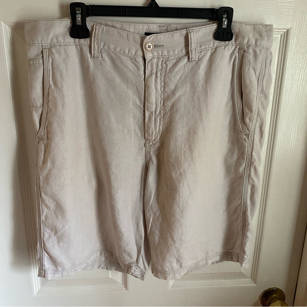 John Varvatos Khaki Tan Linen Shorts Size 34